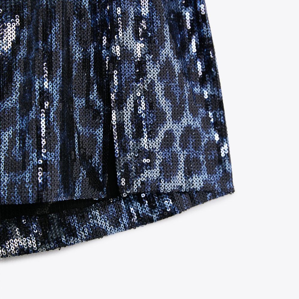 BLOGGER'S FAVE! Zara Sequin Mini Skirt Blue NWT - Picture 14 of 14